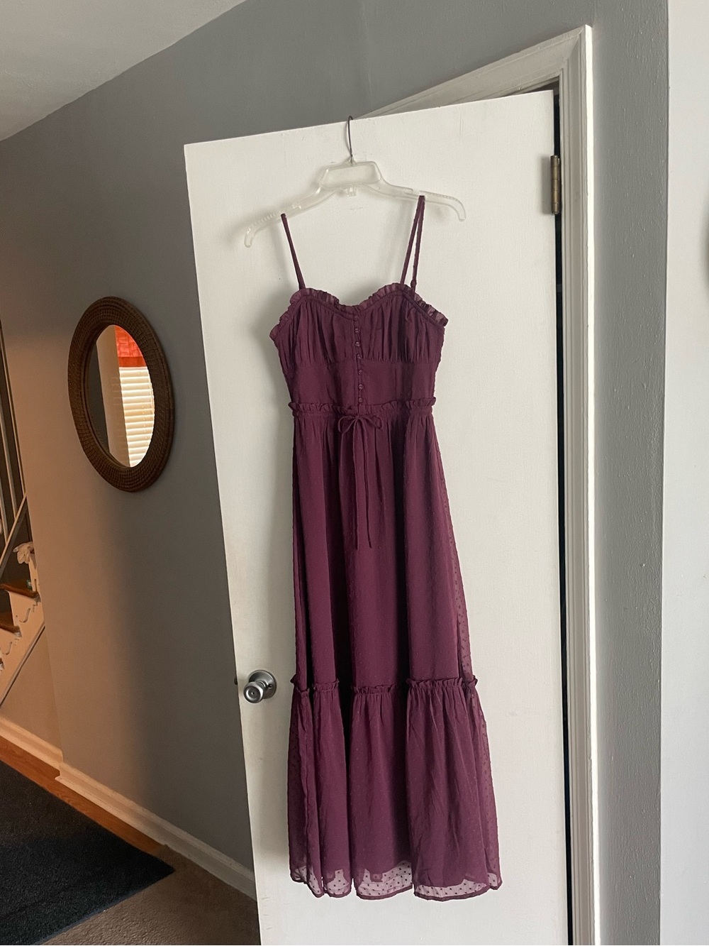 Patrons of Peace Maroon Swiss Dot Maxi Flowy Western Boho Prairie Dress